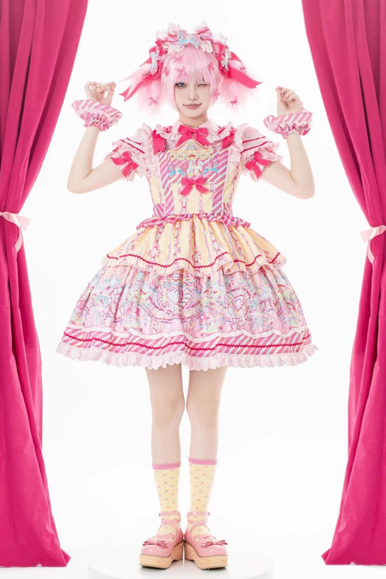 Yellow/Pink Candy Park Print Ruffle Bowknot Sweet Lolita Jsk Dress