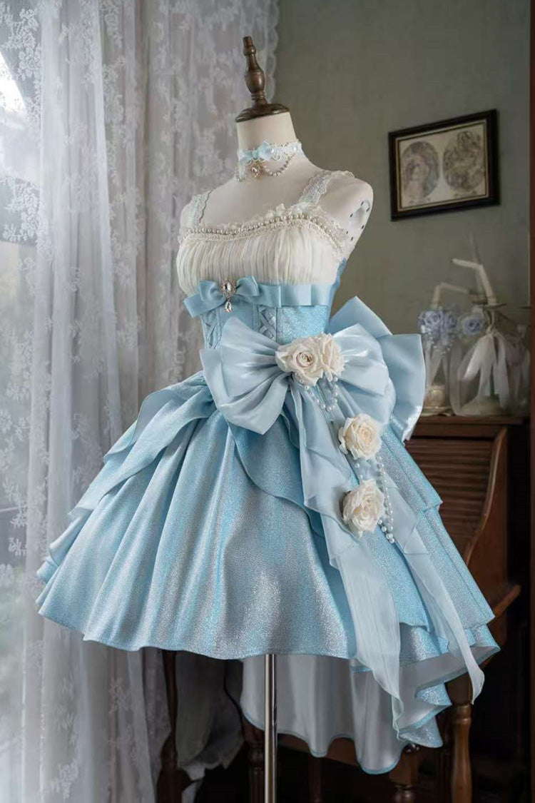 Blue Rose Heart Knot Ruffle Hanayome Bowknot Sweet Princess Gorgeous Lolita Jsk Dress