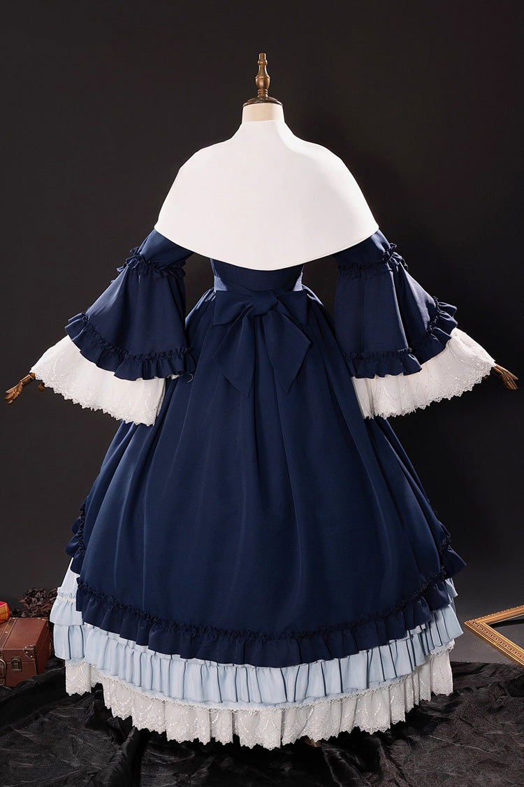 Blue Loli Detective Triple-Layered Ruffle Cardigan Bowknot Gothic Lolita Victorian Dress Set