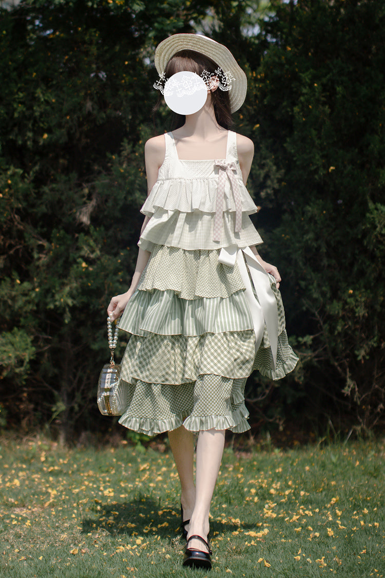 Green Go To The Forest Multi-Layered Print Ruffle Holiday Sweet Lolita Jsk Dress