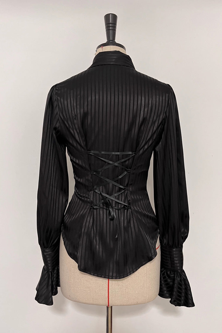 Moonstone Lapel Collar Long Sleeves Vertical Striped Print Ruffle Ouji Gothic Prince Lolita Blouse 3 Colors