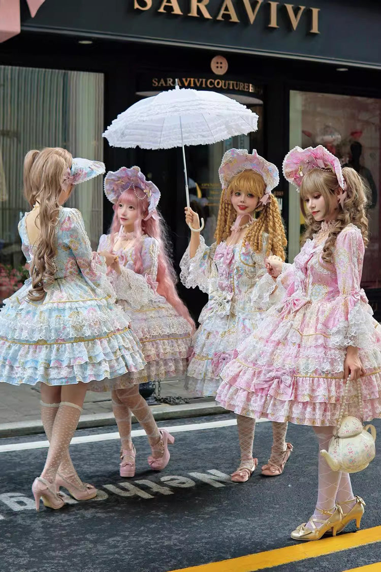 Purple Candlelight Elegance Long Trumpet Sleeves Multi-Layered Ruffle Bowknot Lace Sweet Elegant Lolita Dress