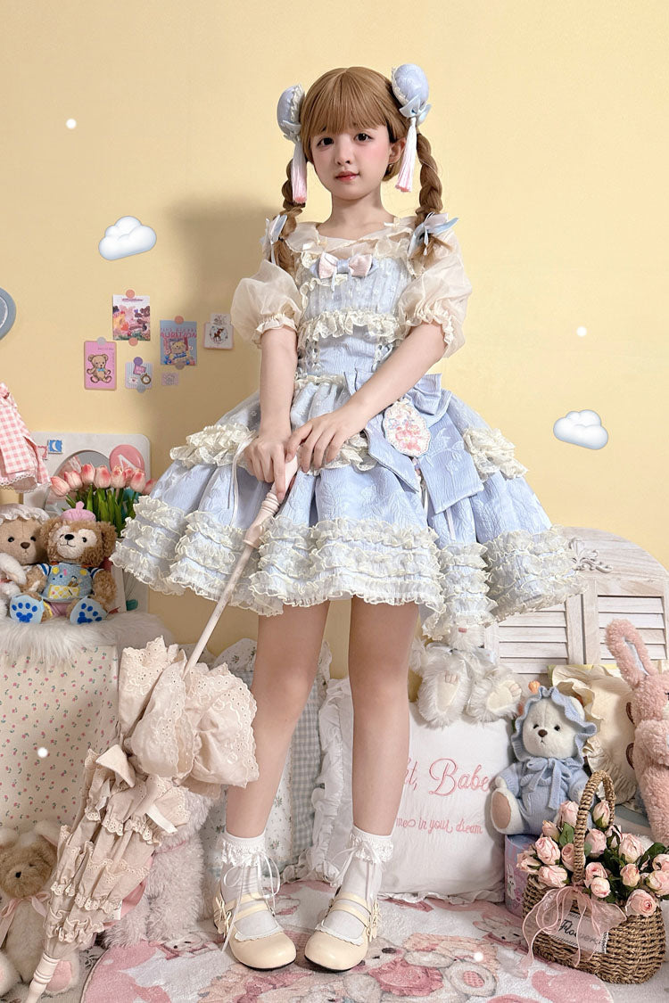 Good Night, Peach Sleeveless Multi-Layered Ruffled Bow Lace Sweet Chinese Style Lolita Jsk Dress 3 Colors