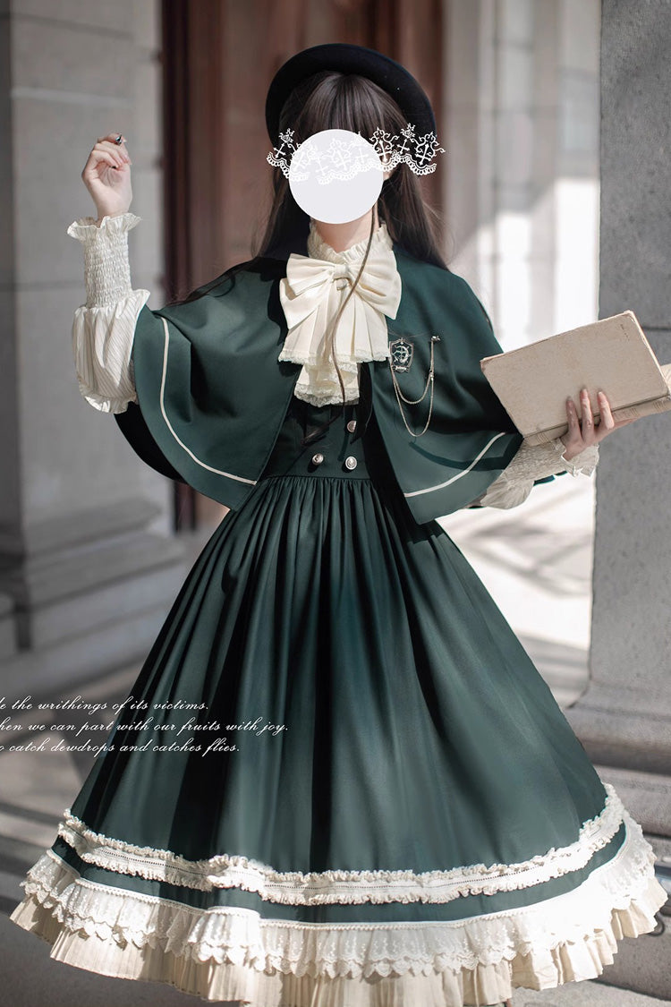 Green Artemis SP Ruffle Bowknot Lace College Style Elegant Lolita Jumper Dress