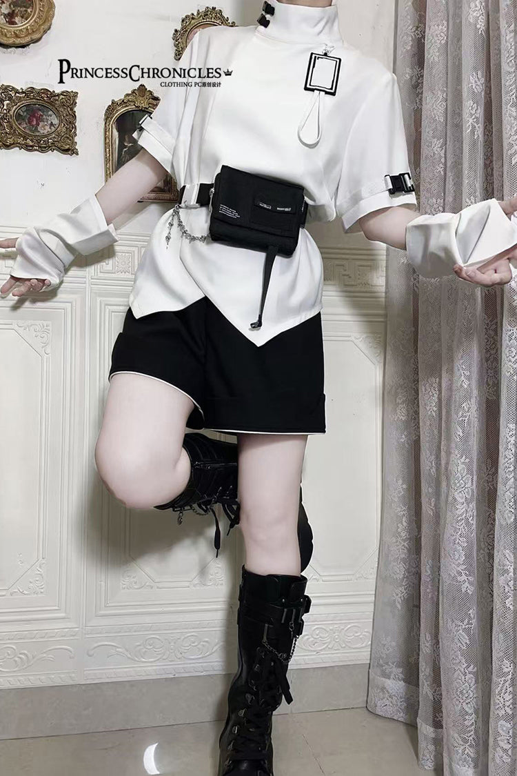 White Functional Style Stand Collar Short Sleeves Ouji Fashion Prince Handsome Lolita Blouse