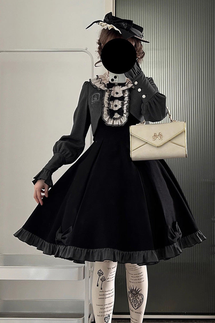 Black Serenade Long Sleeves Ruffle Bowknot Fake Two Pieces Classic Lolita Dress