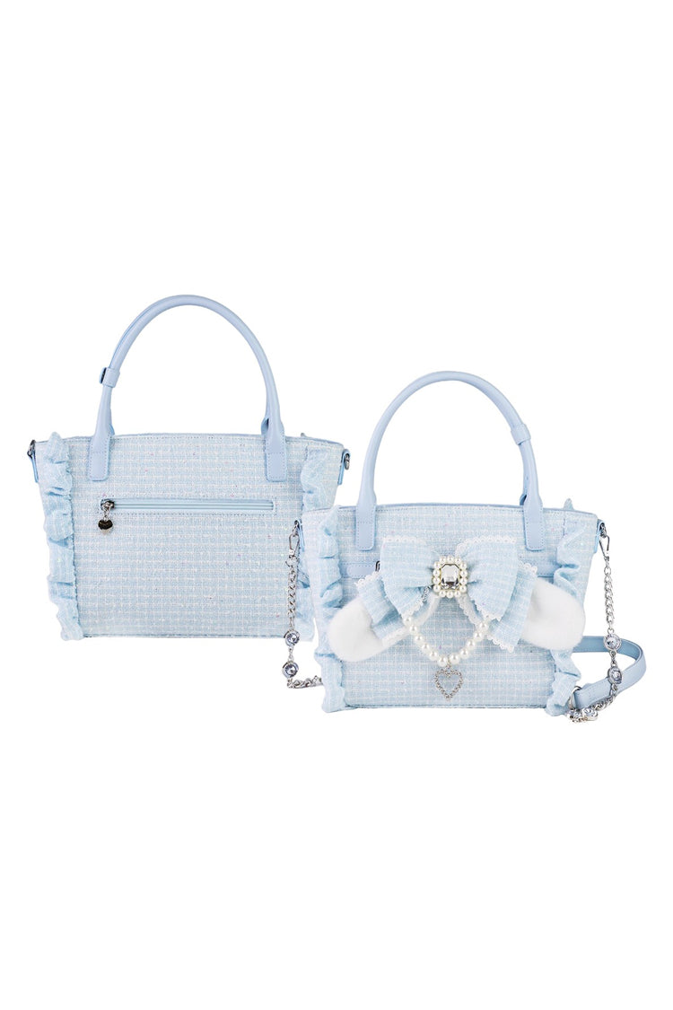 Sweet Ruffle Bowknot Zipper Pearl Chain Japanese Lolita Handbag 4 Colors