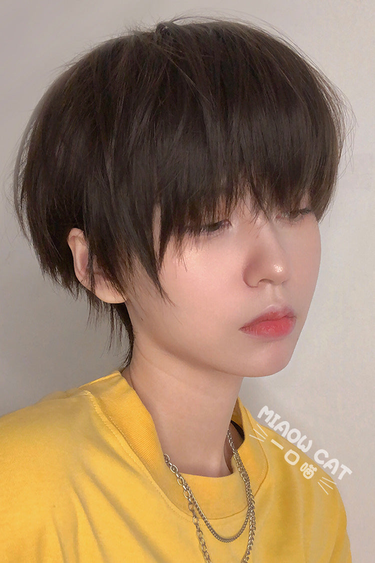 Brown Natural Short Hair Neat Bangs Prince Ouji Wig