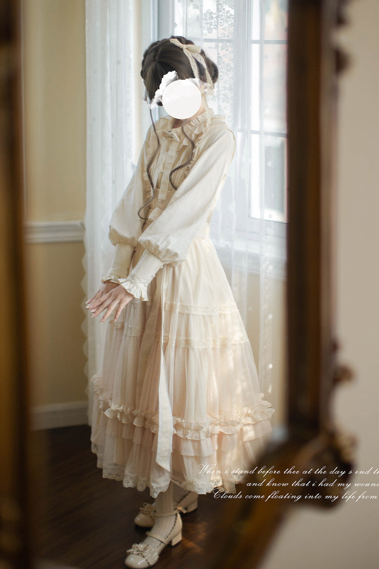 Ivory Sleeveless Ruffle Lace Sweet Japanese Elegant Lolita Jumper Dress