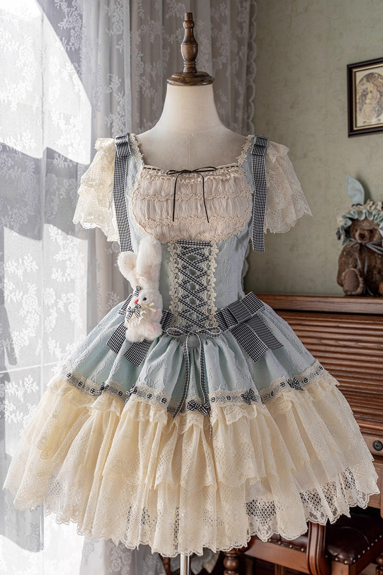 Goodnight Alice Sleeveless Ruffled Bow Lace-Up Sweet Lolita Jsk Dress 3 Colors