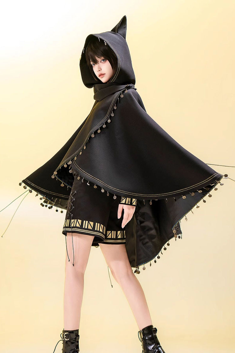 Black Black Cat Embroidery Cat Ears Hooded Ouji Gothic Prince Handsome Lolita Cloak