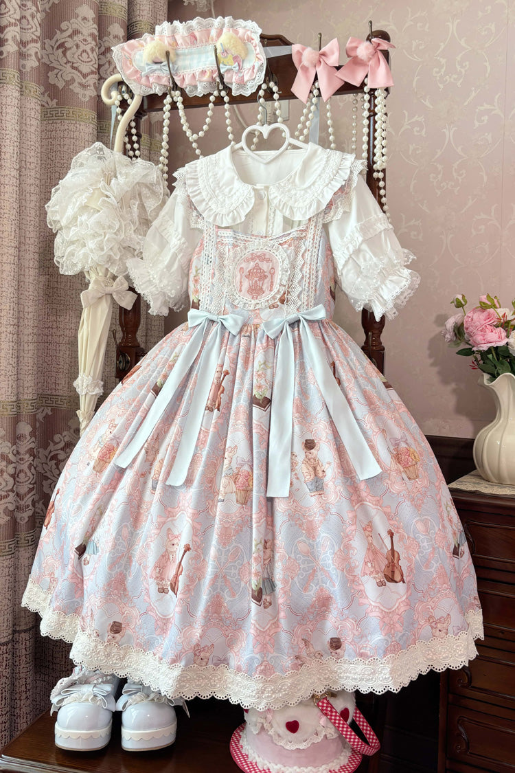 Sweetheart Party Sleeveless Printed Ruffled Embroidered Lace Sweet Lolita Jsk Dress 3 Colors