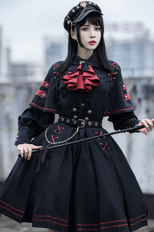 Black Punishment Execution Officer Series Military Style Shirt and Skirt Set Gothic Lolita Dress
