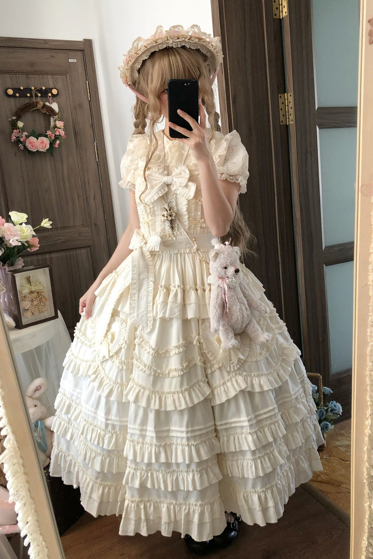 Apricot Heart In Love Multi-Layered Ruffled Bow Sweet Lolita Jsk Dress