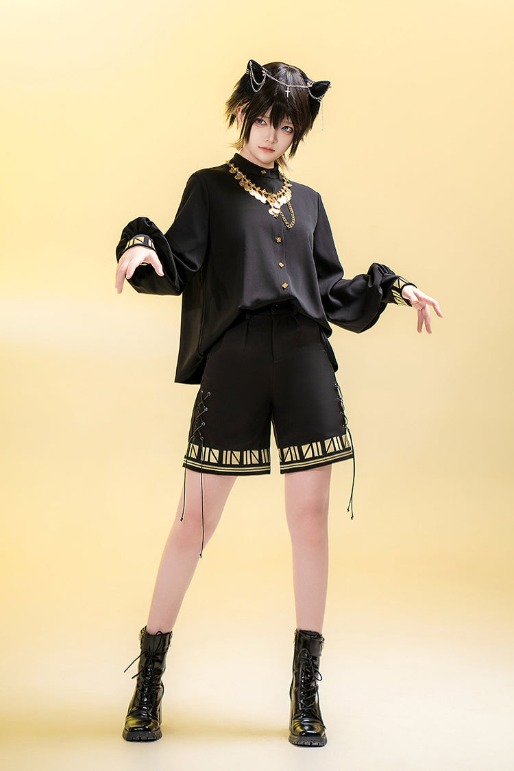 Black Black Cat Long Sleeves Print Embroidery Ouji Gothic Prince Handsome Lolita Blouse