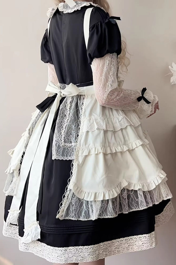 Black Mist over Flowers Along the Path Lapel Collar Long Sleeves Embroidery Bowknot Lace Sweet Lolita Dress