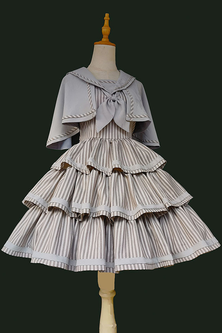 From Afar Sleeveless Triple-Layered Stripe Print Bowknot Sweet College Style Lolita Dress 2 Colors
