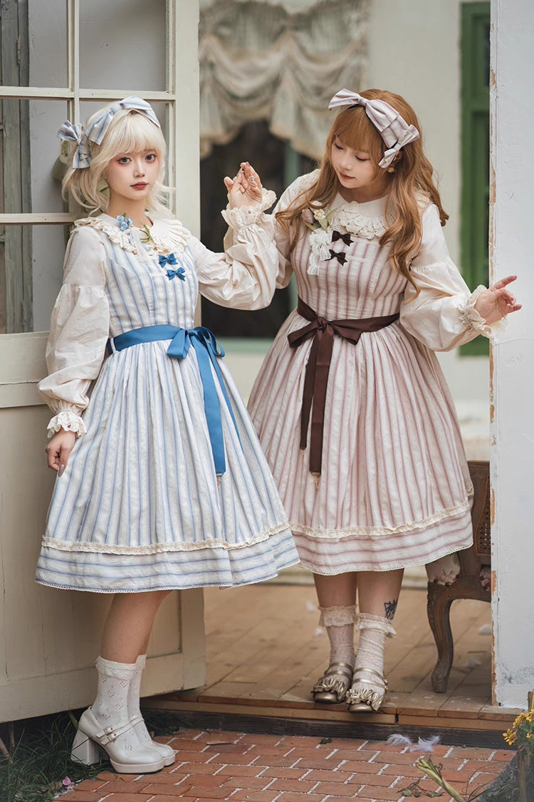 Forest Atlas Striped Print Bowknot Sweet Lolita Jumper Dress 3 Colors