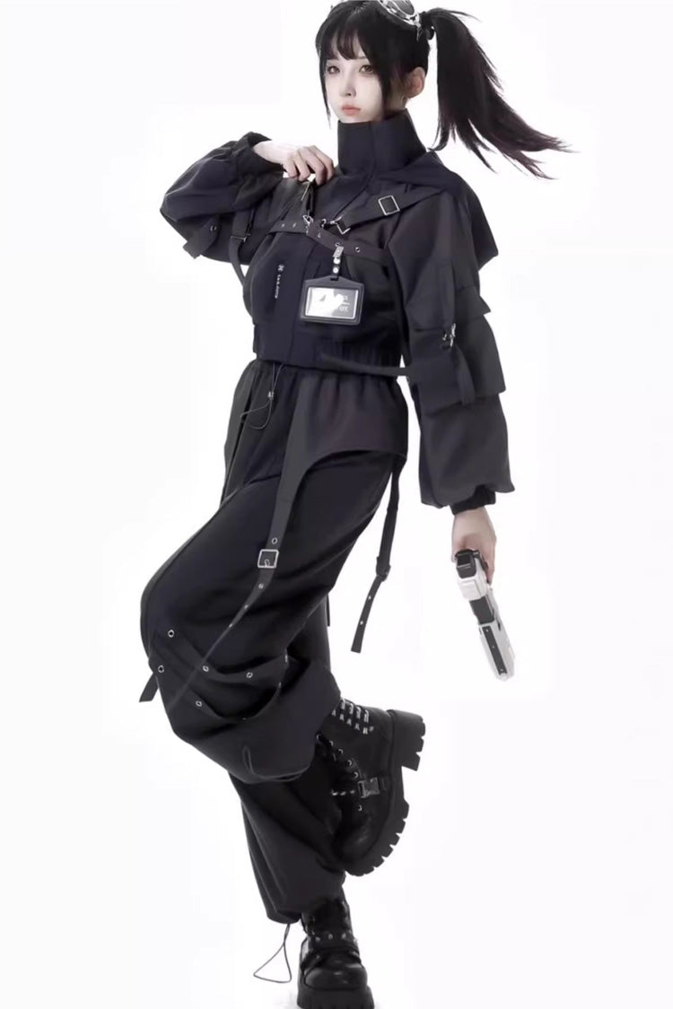 Black Retrograde Orbit Long Sleeves Gothic Ouji Lolita Short Coat and Pnats Set