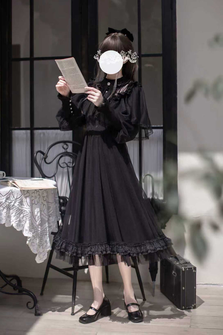 Black Enchanted Nightdream Long Sleeves Bowknot Lace Gothic Elegant Lolita Dress