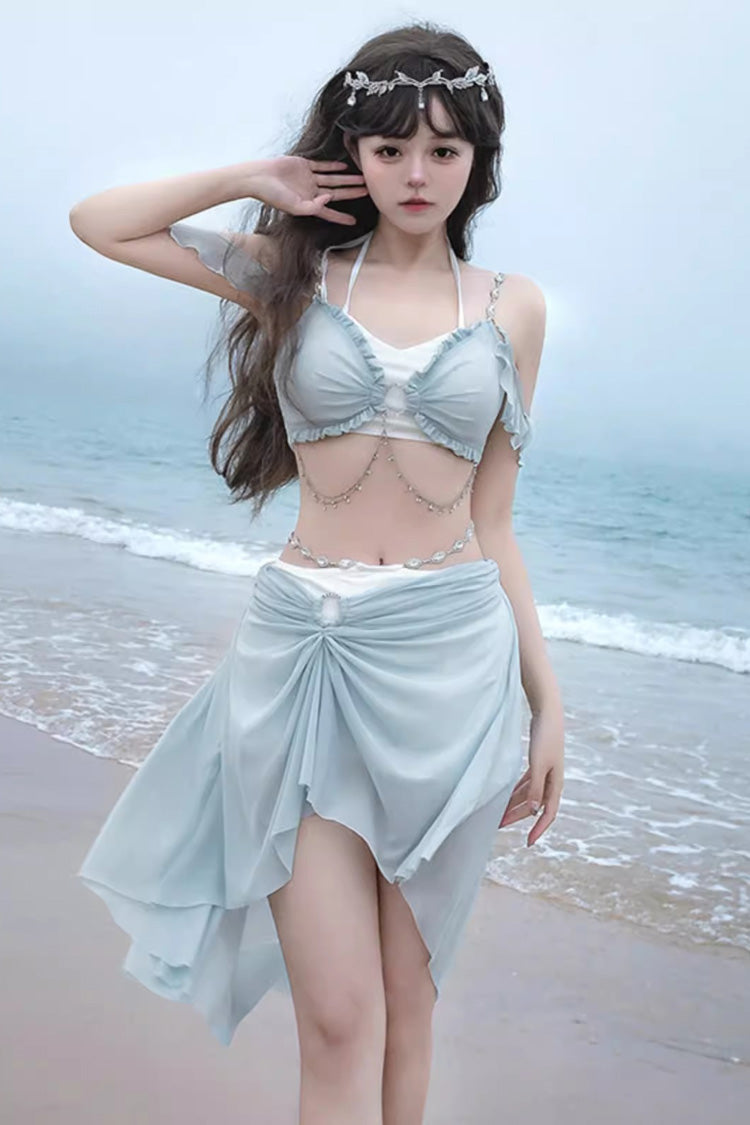 Light Blue Summer Ripples Sweet Lolita Two-piece Swimsuit