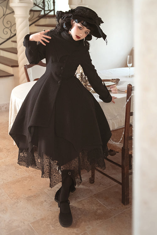 Black Icebreaker Irregular Hem Woolen Ouji Lolita Coat