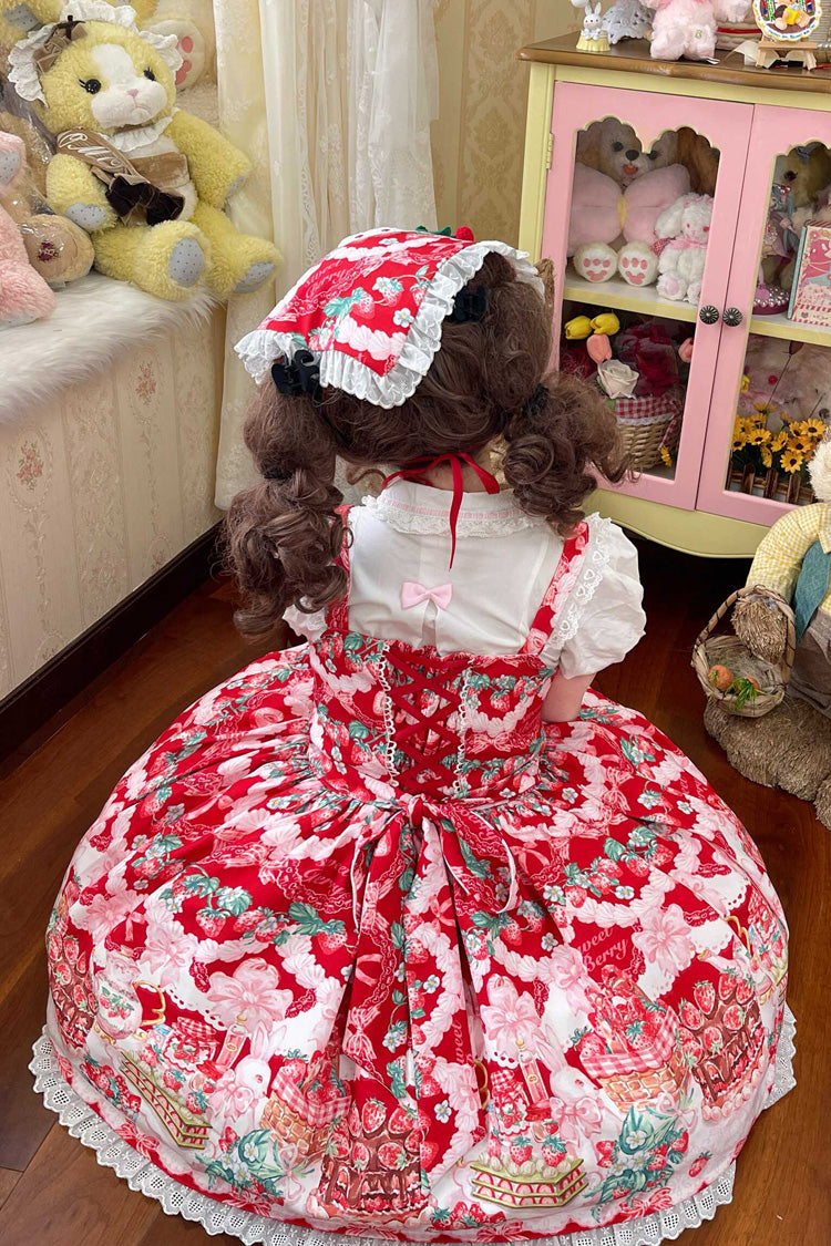 Red Strawberry Cocoa Jam Sleeveless Print Ruffle Bowknot Lace Sweet Lolita Jsk Dress