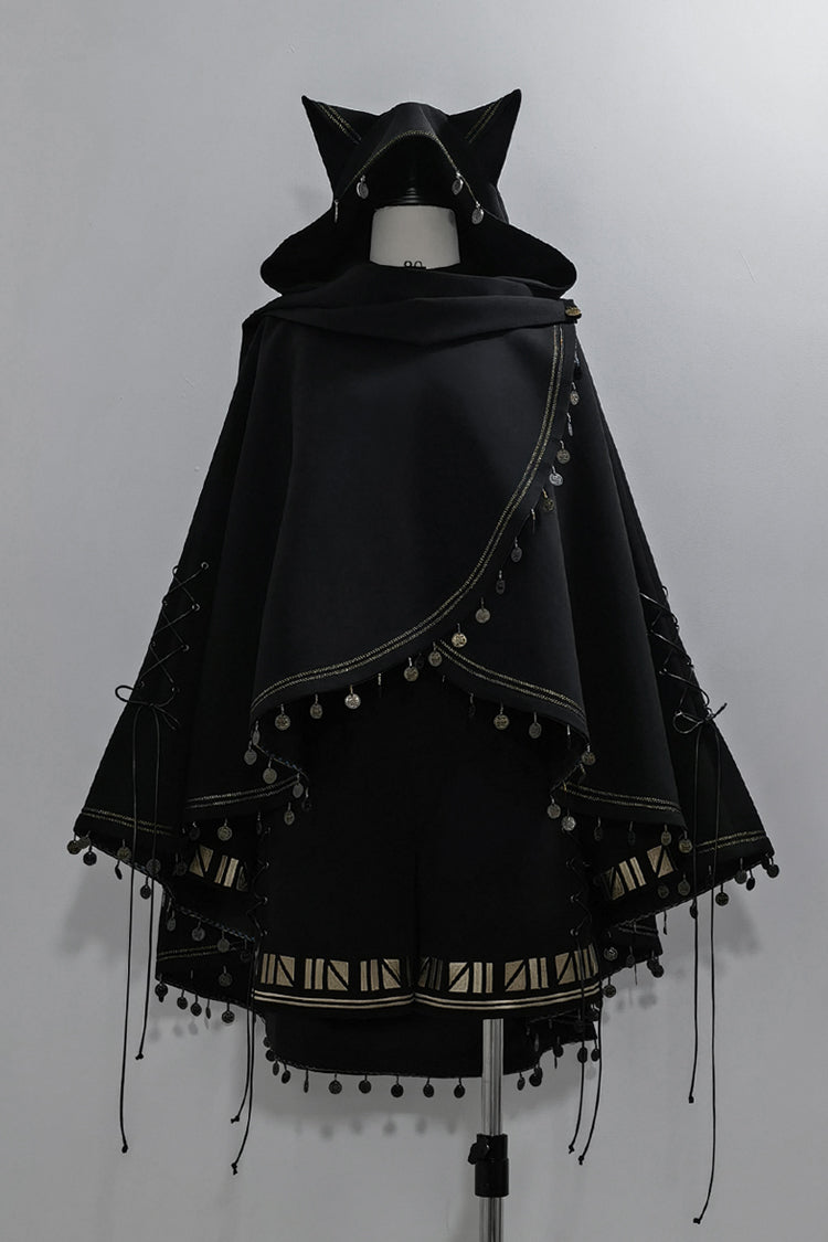 Black Black Cat Print Embroidery Ouji Gothic Vintage Prince Handsome Lolita Shorts