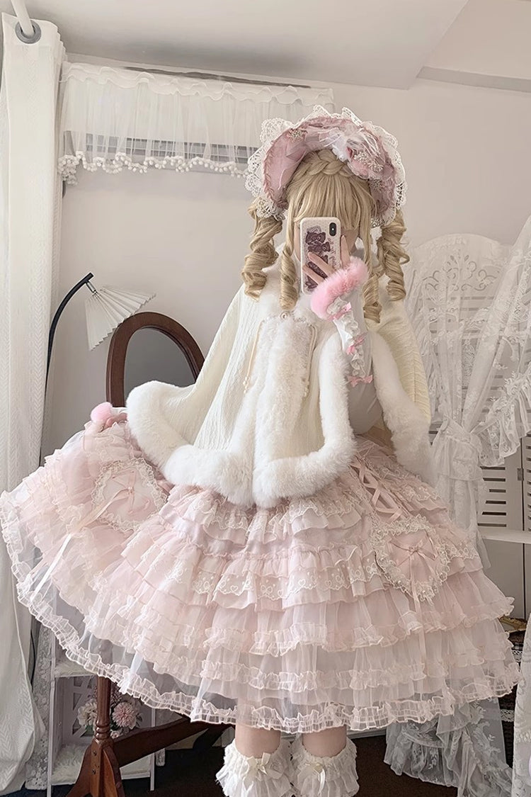 Pink Sweetheart Diary Multi-Layered Ruffle Hanayome Embroidery Bowknot Lace Sweet Lolita Jsk Dress