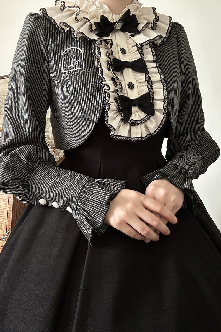 Black Serenade Long Sleeves Ruffle Bowknot Fake Two Pieces Classic Lolita Dress
