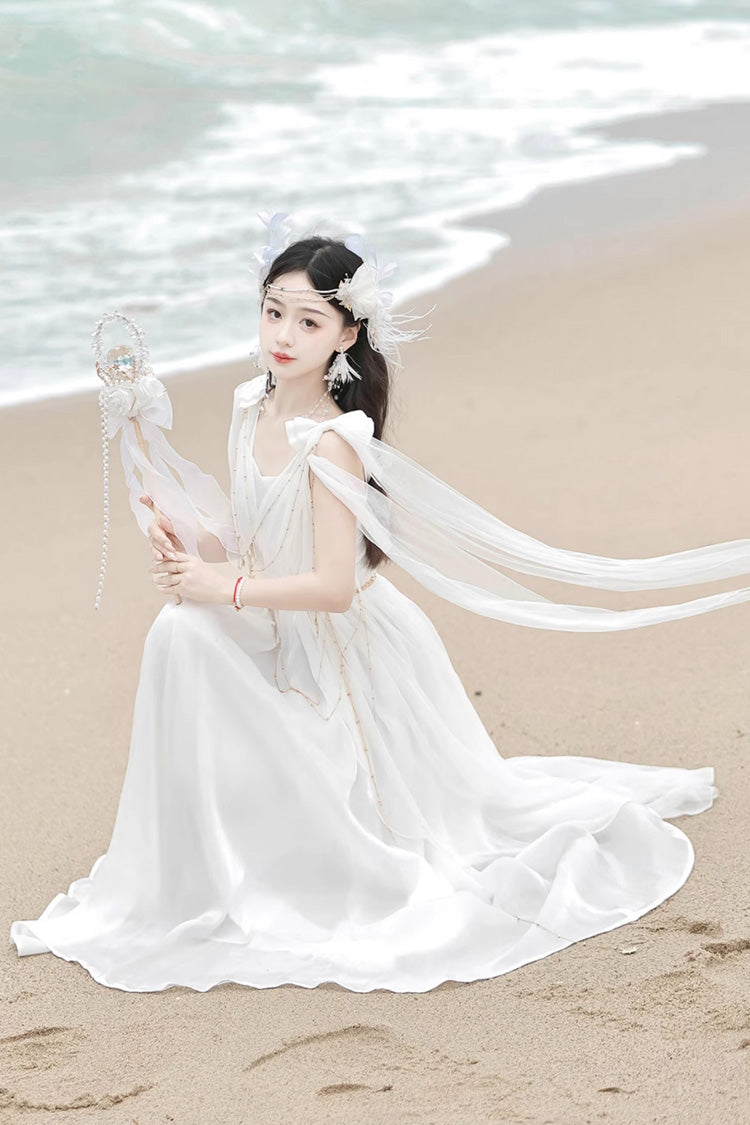 White Messenger of God Greek Style Sleeveless Ruffle Elegant Lolita Jsk Dress