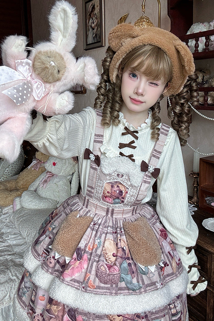 Pink/Purple Capybara Double-Layered Print Fluffy Fall Winter Sweet Lolita Jsk Dress