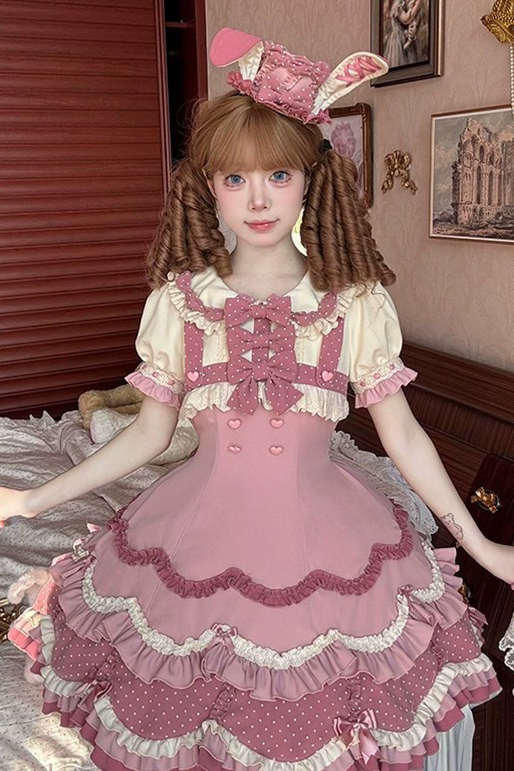 Pink Bunny Parfait Short Sleeves Multi-Layered Ruffle Bowknot Sweet Lolita Dress