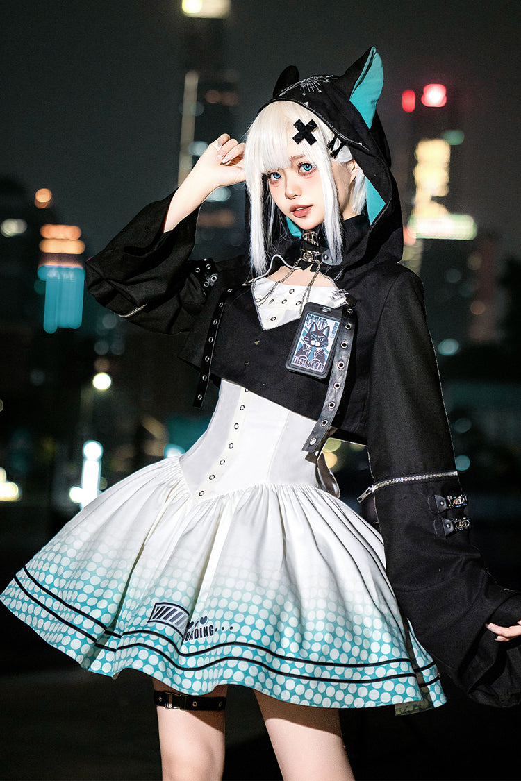 Black/White Electronic Cat Print Future Suit Gothic Cool Lolita Dress