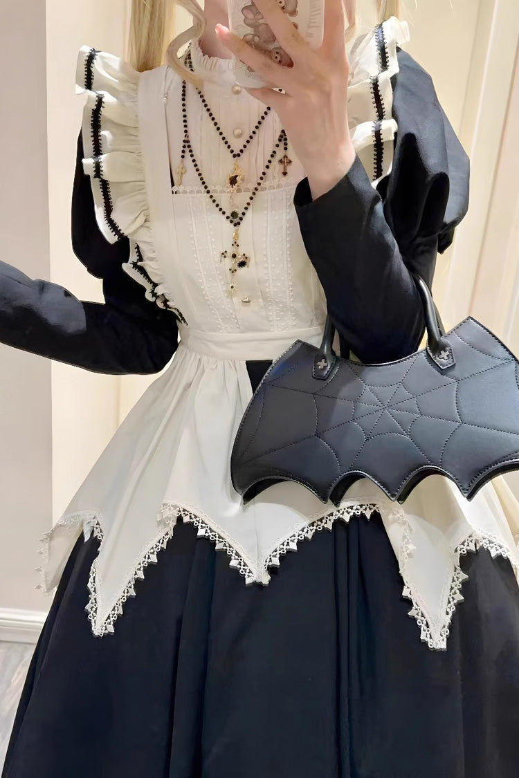 Black/White Nun Style Maid Long Puff Sleeves Slim Gothic Lolita Dress