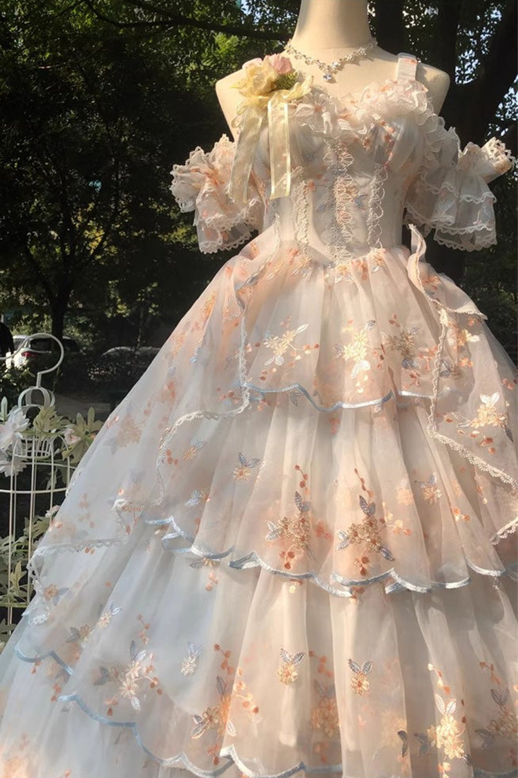 Apricot Diana's Flowers Sleeveless Multi-Layered Ruffle Hanayome Bowknot Lace Sweet Gorgeous Lolita Jsk Dress 2 Versions