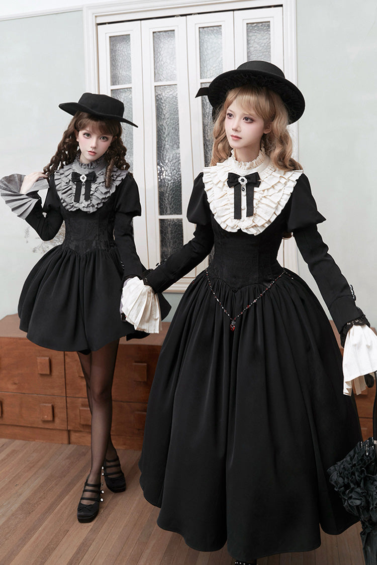 Black Old Testament Short Sleeves Ruffle Embroidery Bowknot Lace-Up Gothic Lolita Dress 2 Versions