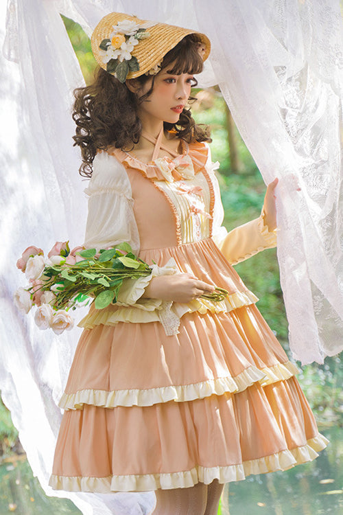 Round Collar Long Sleeve High Waist Multi-Layer Ruffled Sweet Lolita OP Dress
