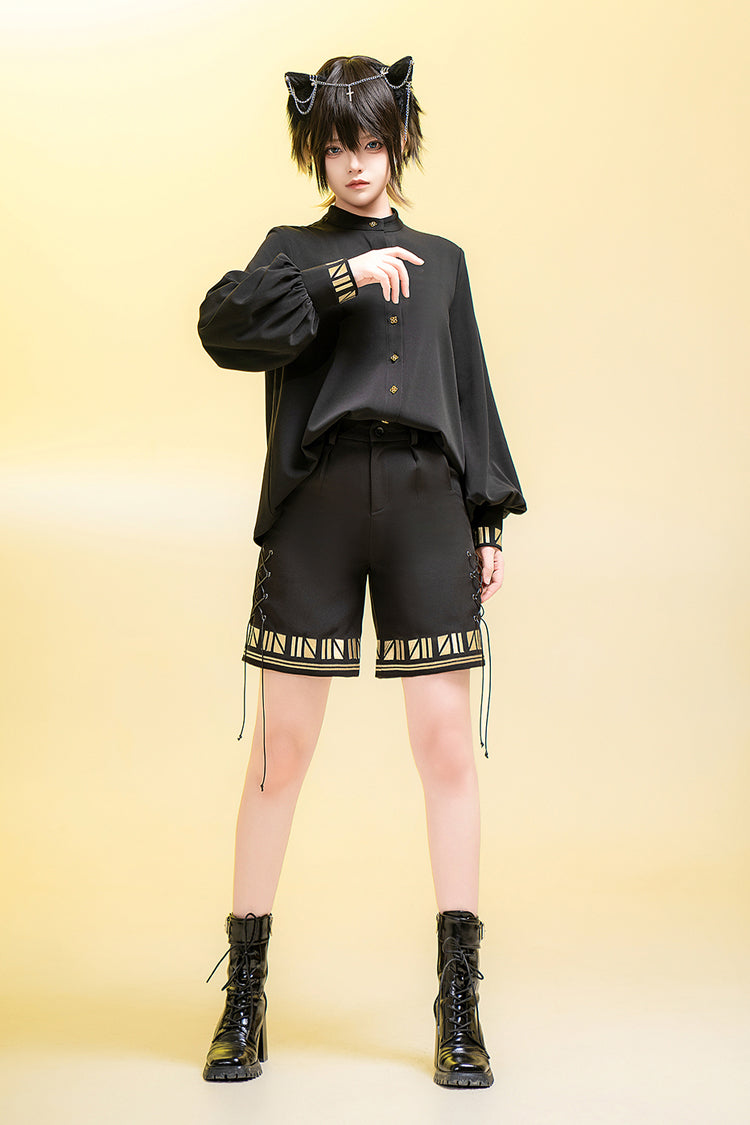 Black Black Cat Long Sleeves Print Embroidery Ouji Gothic Prince Handsome Lolita Blouse