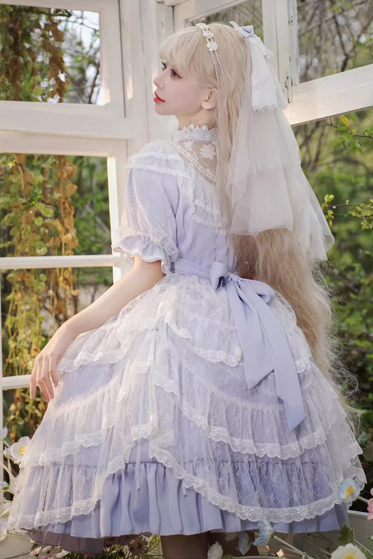 Purple Iris Love Multi-layer Jacquard Bowknot Sweet Elegant Princess Lolita OP Dress