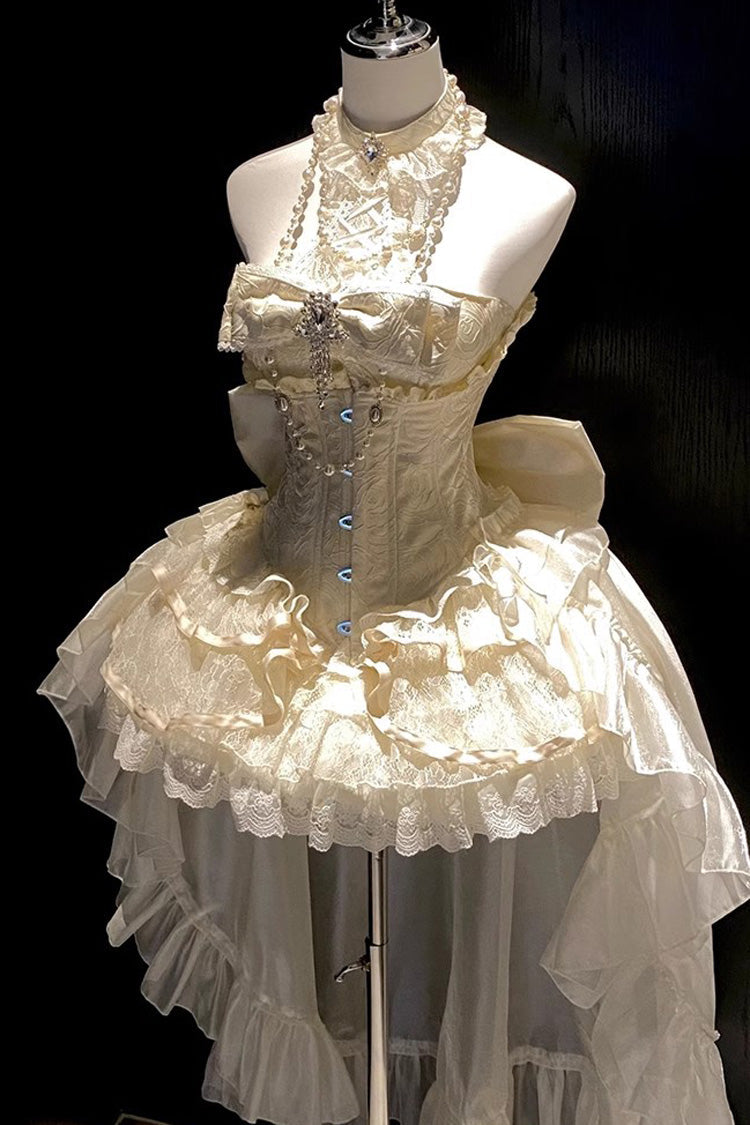 Ivory Eternal Temple Halterneck Ruffle Bowknot Lace Sweet Princess Lolita Dress