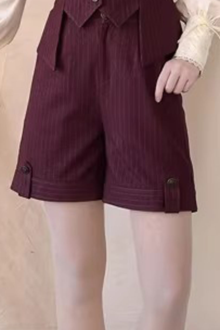 Red Griffin's Pact Bust Support Striped Printed Gothic Ouji Lolita Shorts Vest Set