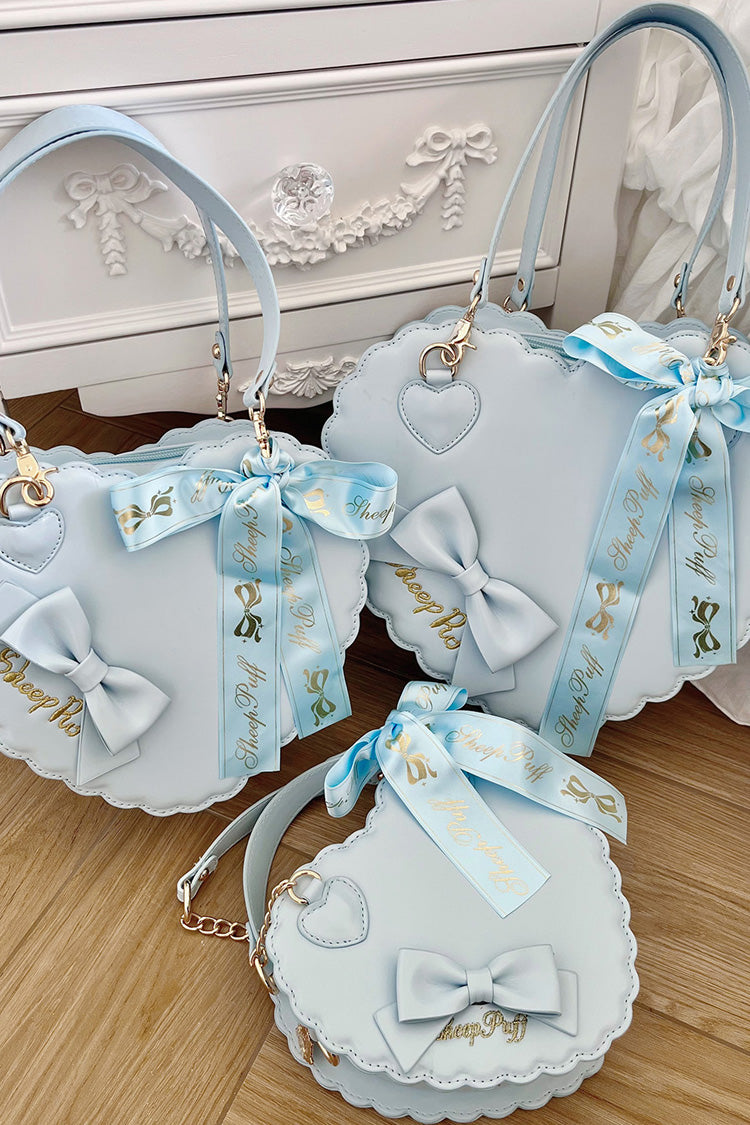 Sweet Heart Embroidery Bowknot Zipper Lolita Handbag 5 Colors