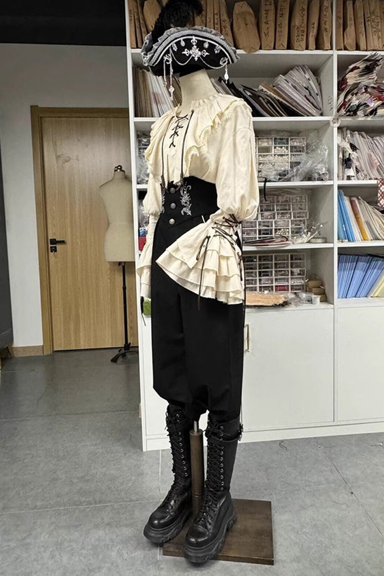 Pirate Series Navigation Treasure Hunting Guide High Waisted Embroidery Ouji Handsome Lolita Long Pants 2 Colors