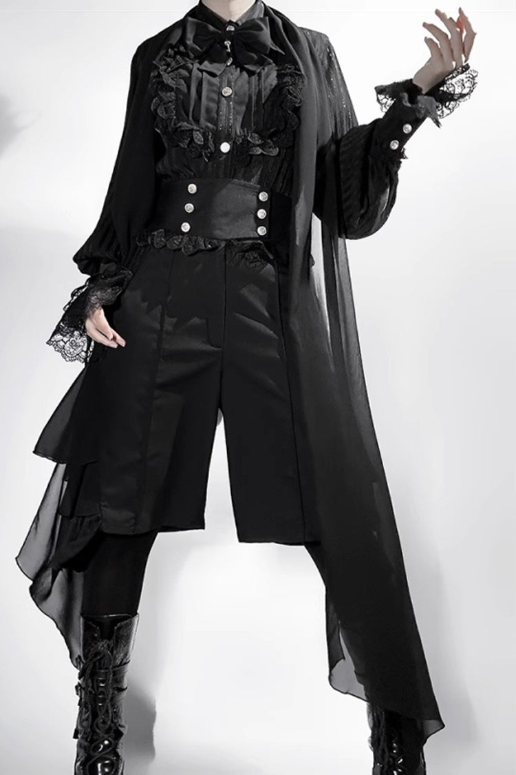 Black Eternal City Long Sleeves Lace Gothic Prince Medieval Ouji Lolita Blouse Knee-Length Shorts Set