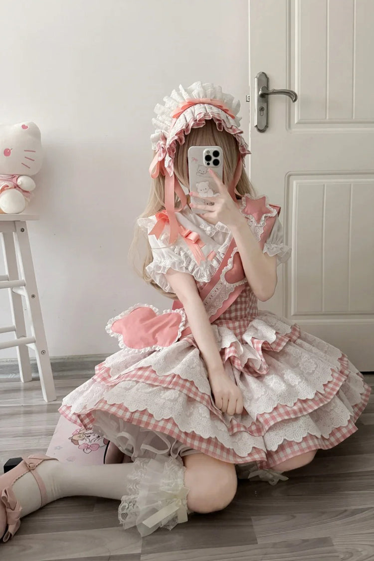 Pink Star Grant Angel Triple-Layered Print Ruffle Sweet Lolita Dress