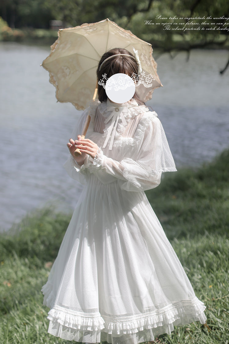 White Enchanted Daydream Long Sleeves Bowknot Lace Sweet Elegant Lolita Dress