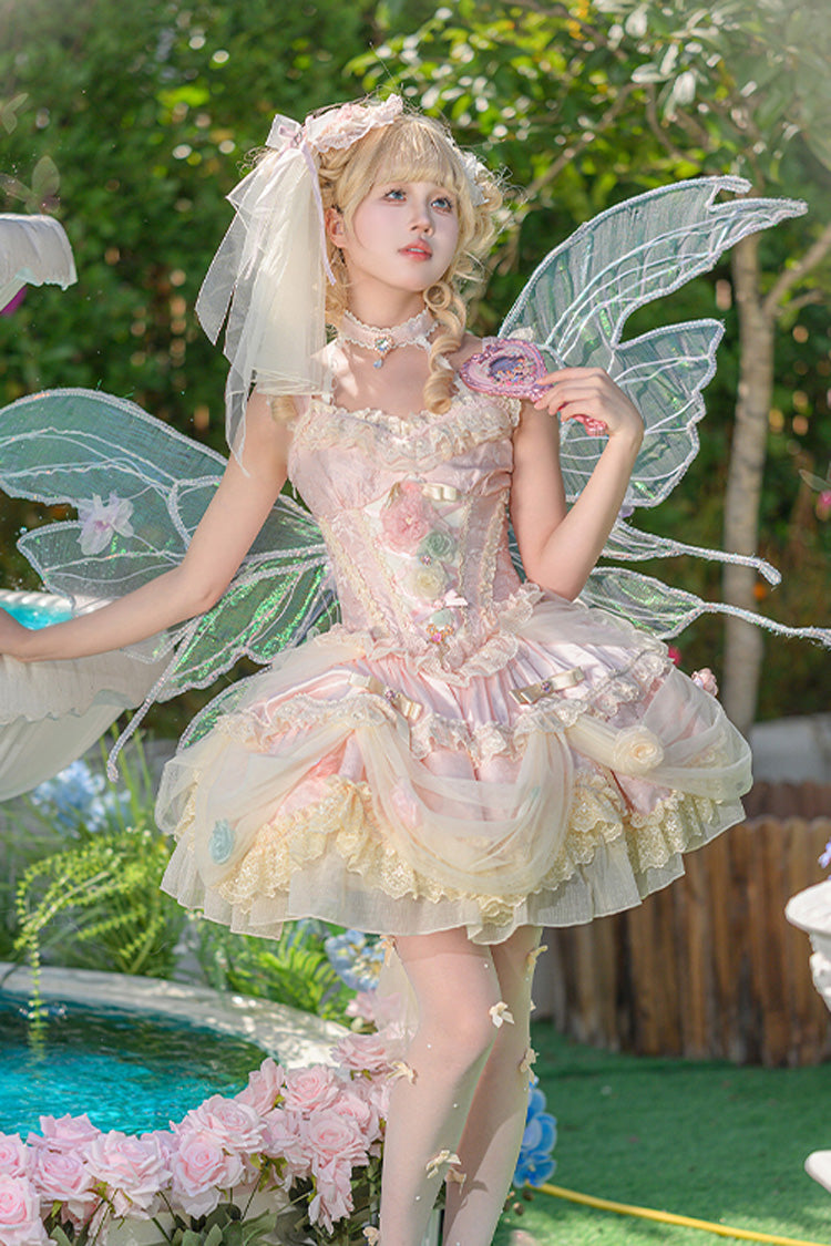 Pink Dream Garden Ruffle Hanayome Embroidery Bowknot Lace Fishbone Sweet Princess Gorgeous Lolita Jsk Dress