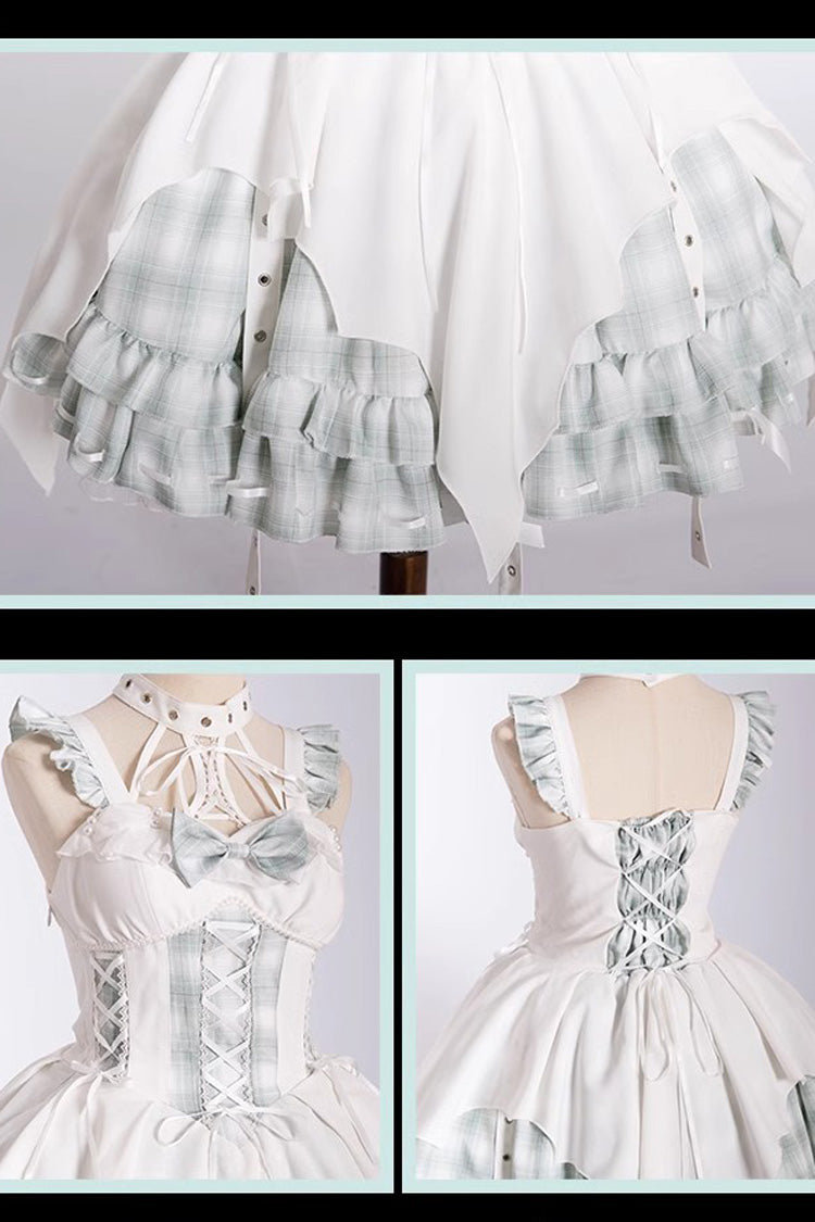 Rock Radio Wave Irregular Subculture Grid Print Bowknot Stitching Gothic Lolita Dress 3 Colors