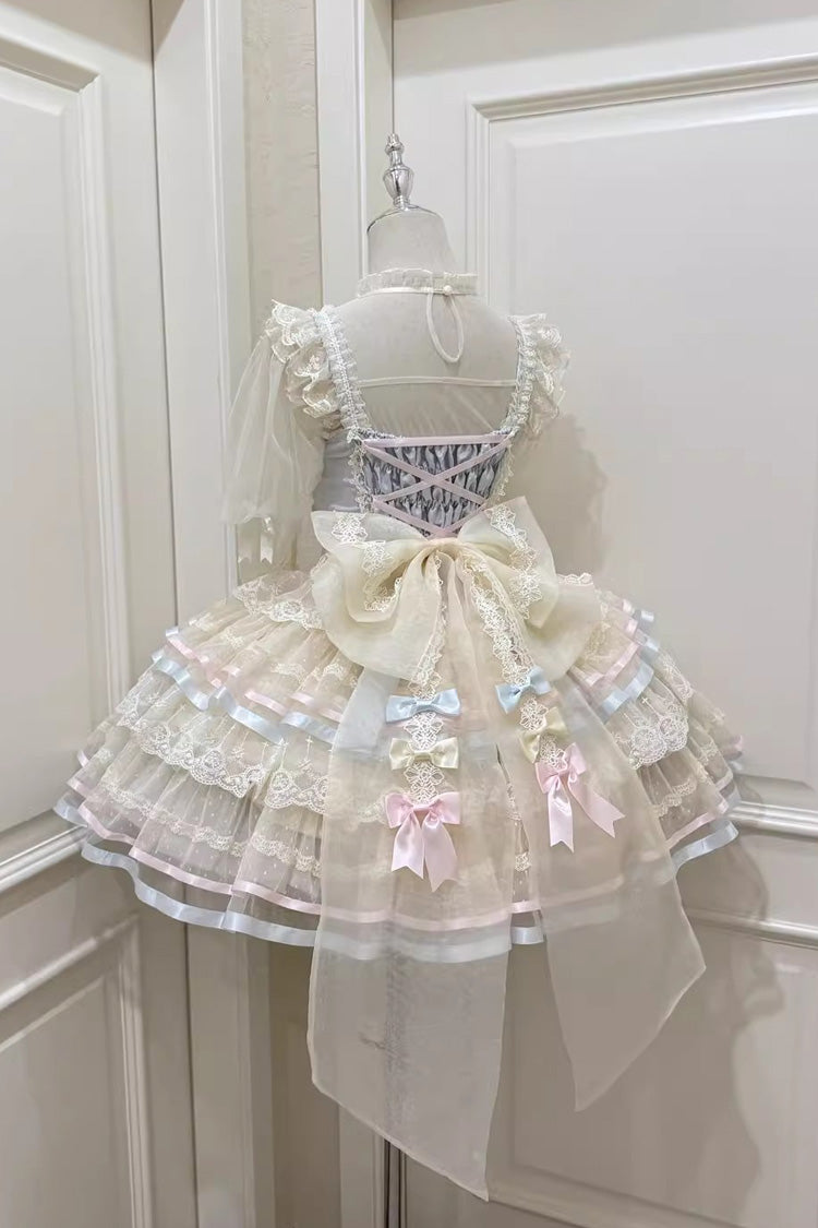 Blue Butterfly Heart Ballet Triple-Layered Ruffle Bowknot Lace Sweet Ballet Lolita Jsk Dress